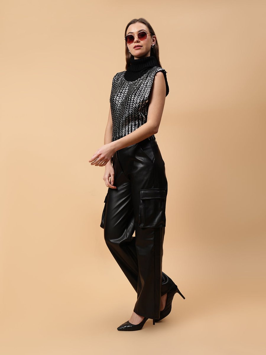 Gaiia Sleeveless High Neck Mettalic Top - GAIIA